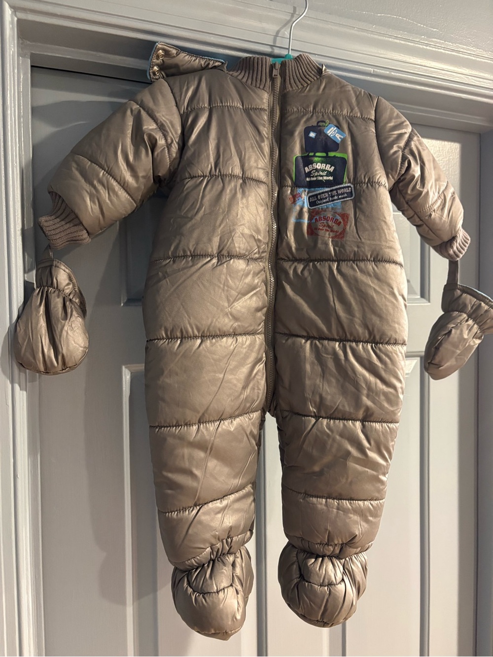 Absorba Gray Puffer One-Piece Snowsuit with Mittens and Booties